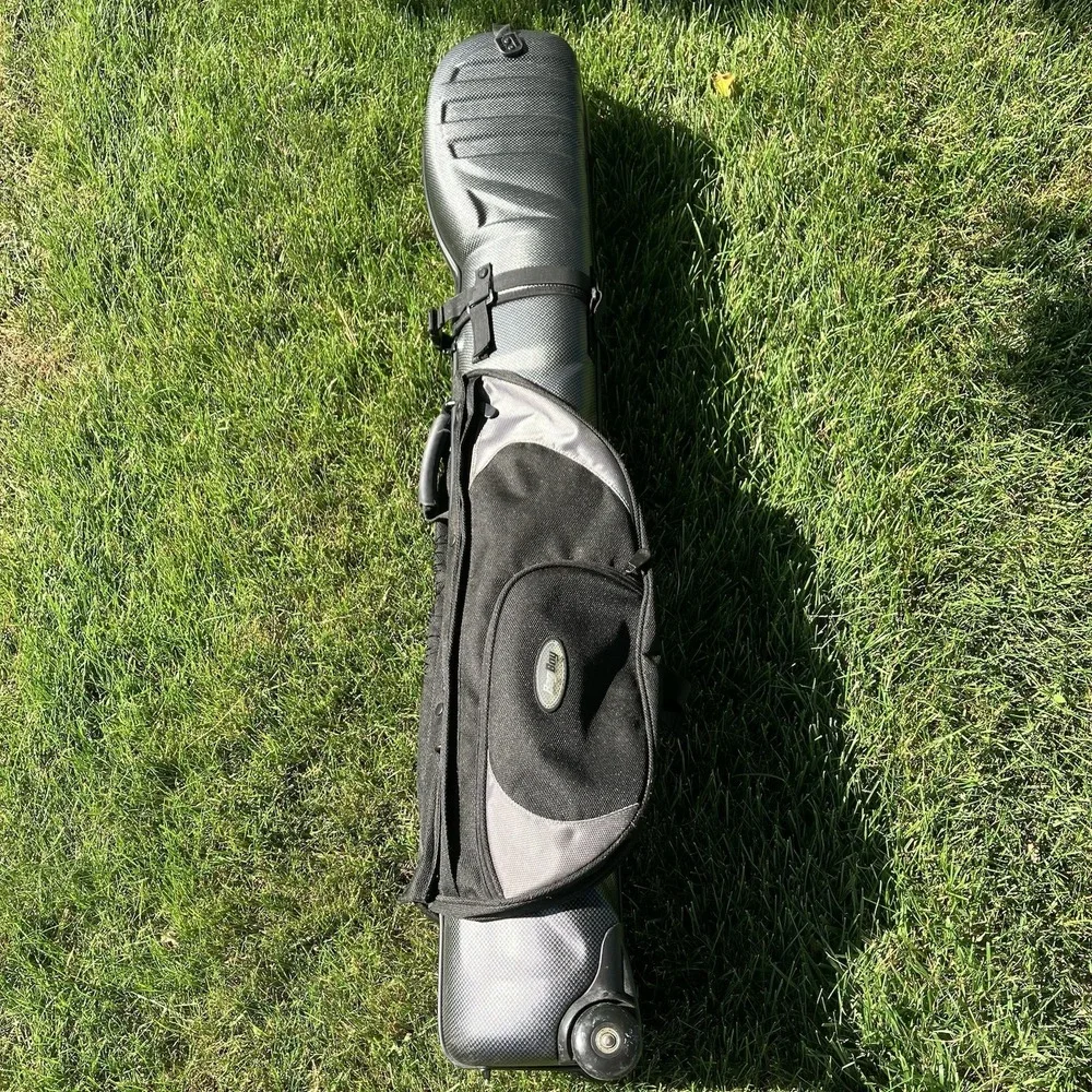 Bag Boy Hard Sided Wheeled Rolling Carbon Fiber Travel Golf Bag Raincover Strap